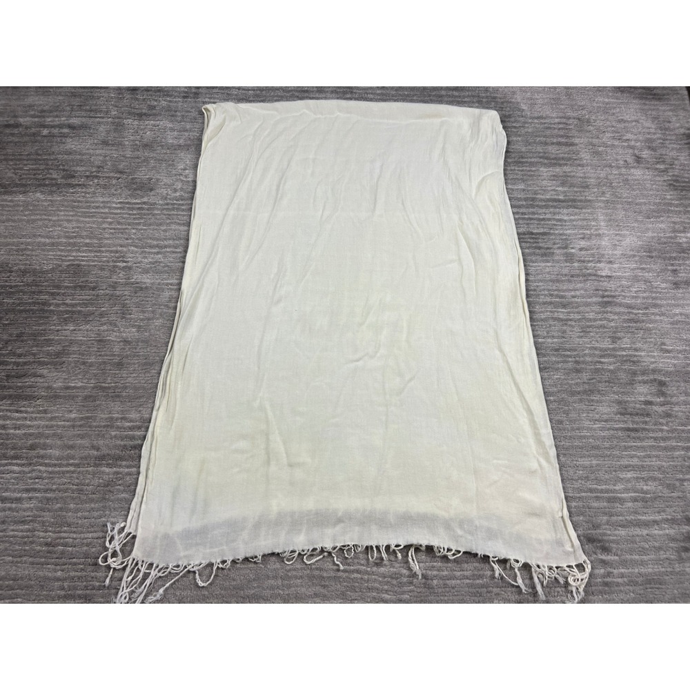Fine Shawl Scarf Women OS Ivory Viscose Wrap Fringe Trim Solid Lightweight 30873